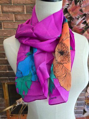 Vera Neumann - Vintage Silk Scarf with Bold Colour Floral Design